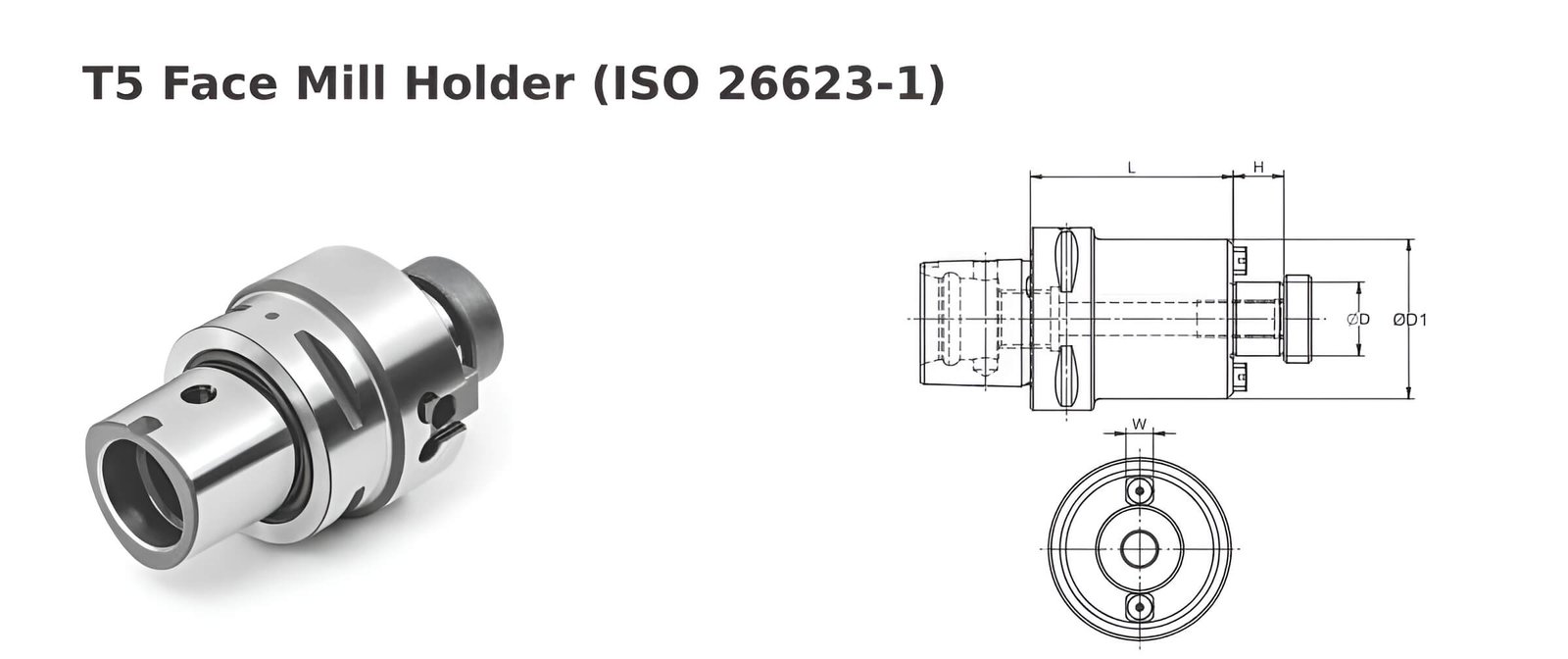 Polygonal Shank T5 FMH0.750'' 1.00'' Face Mill Holder (Balanced to G2.5 25000 RPM) (ISO 26623-1) (Compatible with Capto® Style C5)